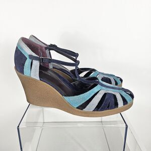 Via Spiga Size 9 Blue Suede Platform Wedges